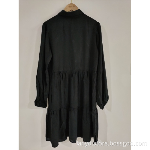 Black Dress With Long Sleeves And Standing Collar